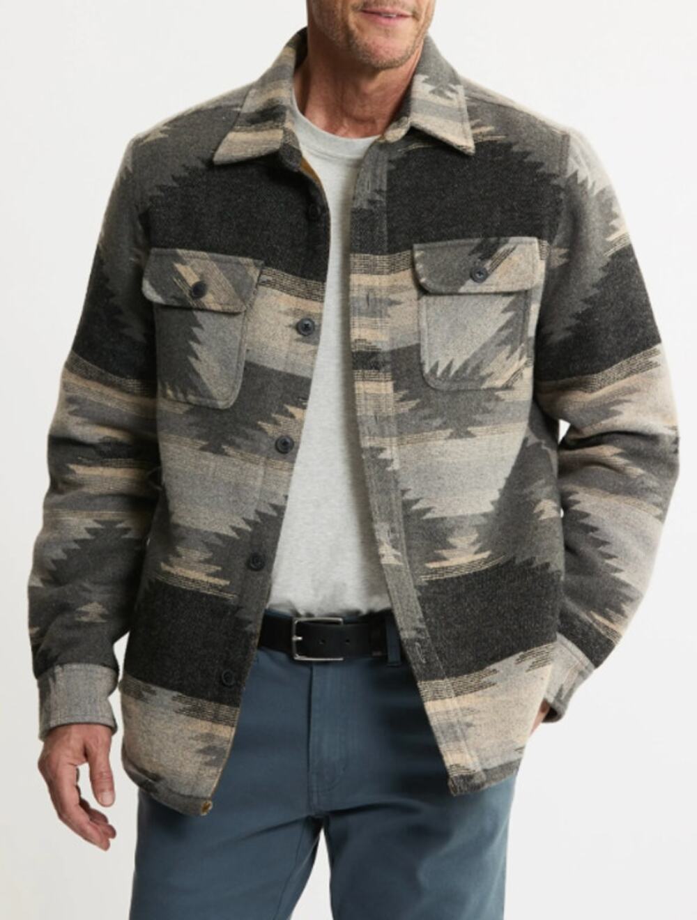 JACHS Geometric Jacquard Faux Aztec Shearling Lined Jacket / Shacket Mens size L